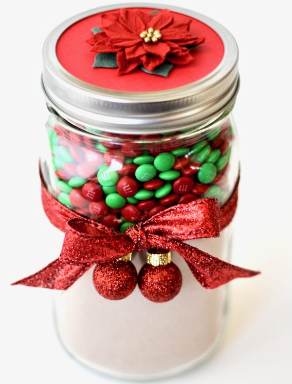 Christmas M&M Cake Mix Cookies in a Mason Jar Gift by The Frugal Girls