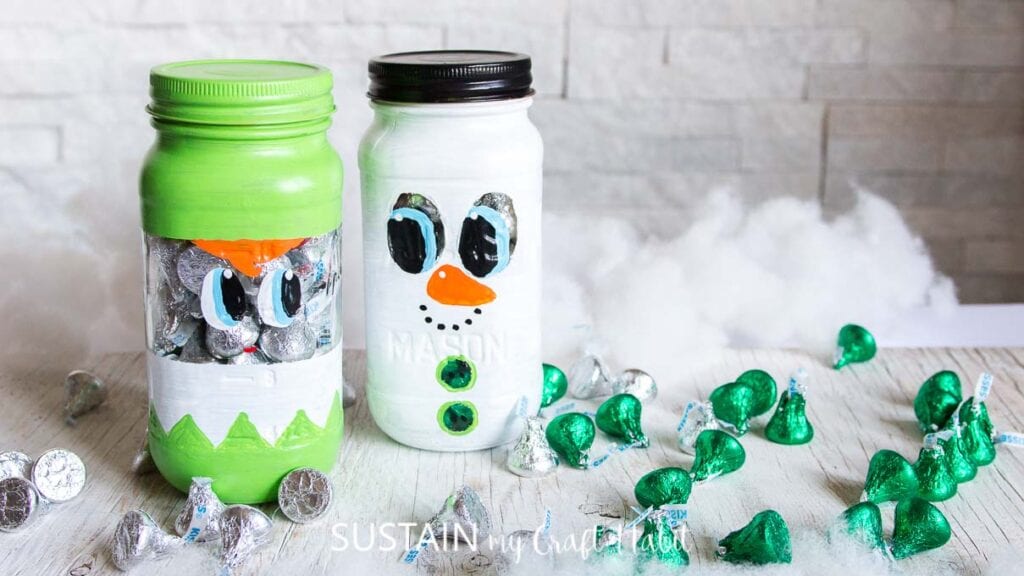Painted Christmas Snowman Mason Jar by Sustain My Craft Habit