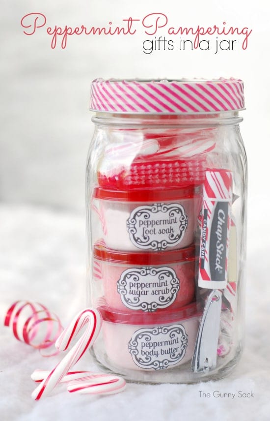 Peppermint Pampering Gifts in a Mason Jar by The Gunny Sack
