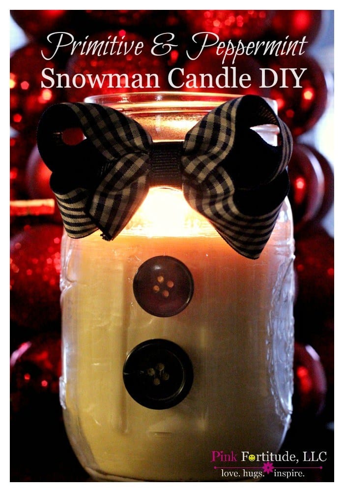 Primitive Peppermint Snowman Candle in a Mason Jar Gift by Pink Fortitude